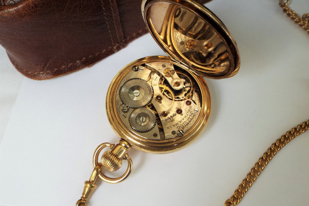 Antique Waltham half hunter pocket watch and chain View V