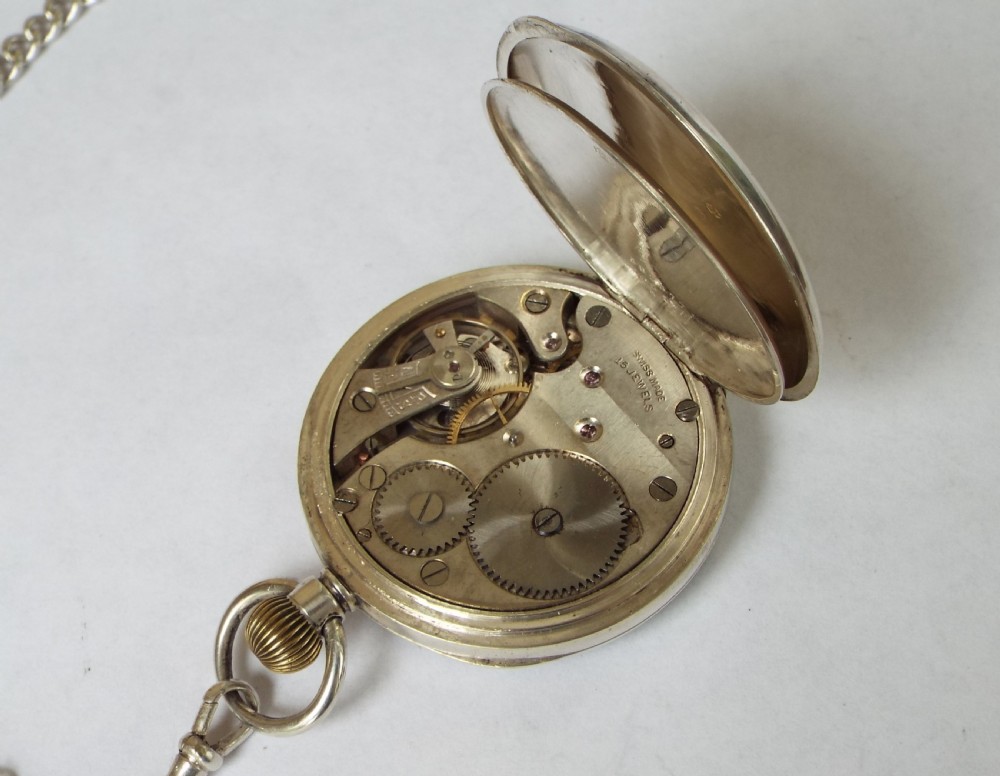Antique silver Record pocket watch and albert View III