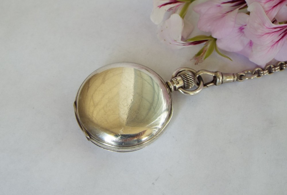 Ladies antique Waltham silver half hunter and albertina View V