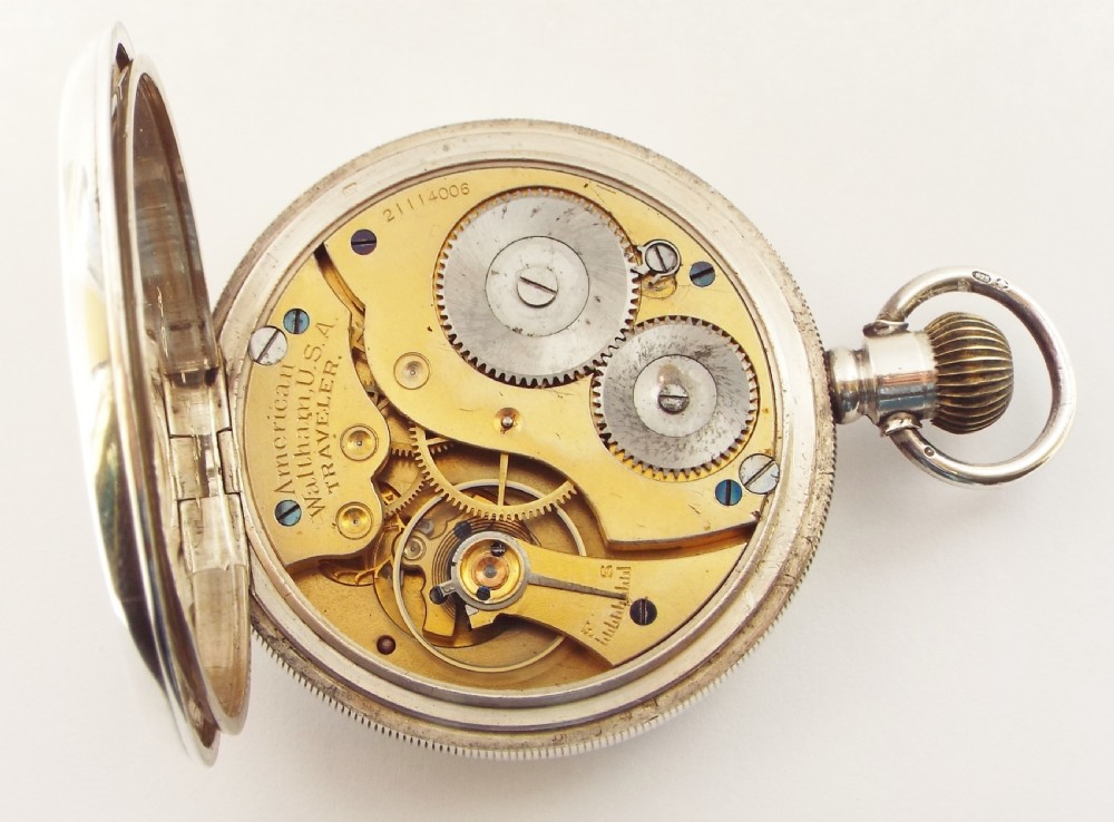 Antique 1918 silver Waltham Traveler pocket watch View II