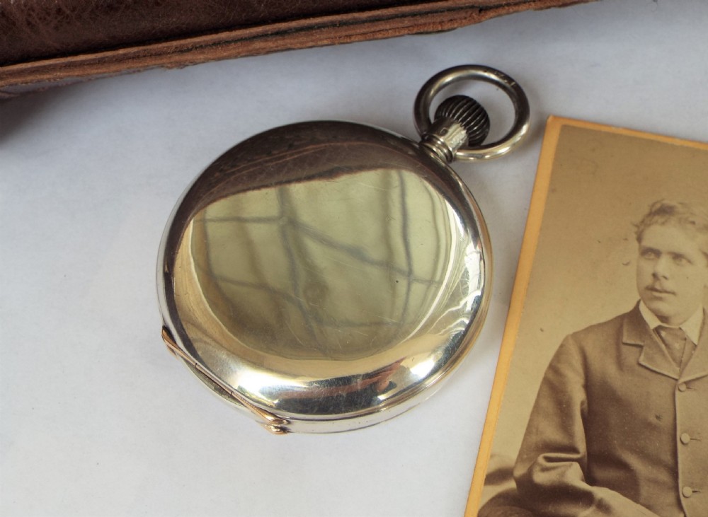 Antique silver Longines full hunter pocket watch View IV