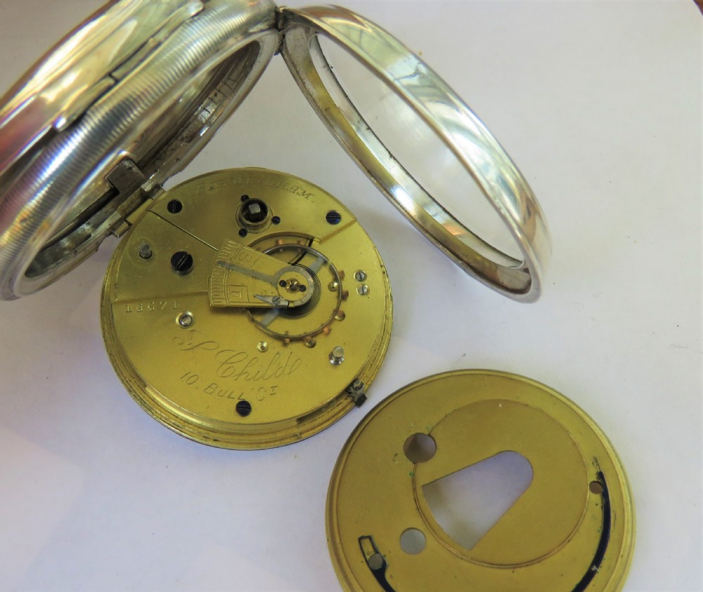 Antique silver pocket watch, cycling connection View III