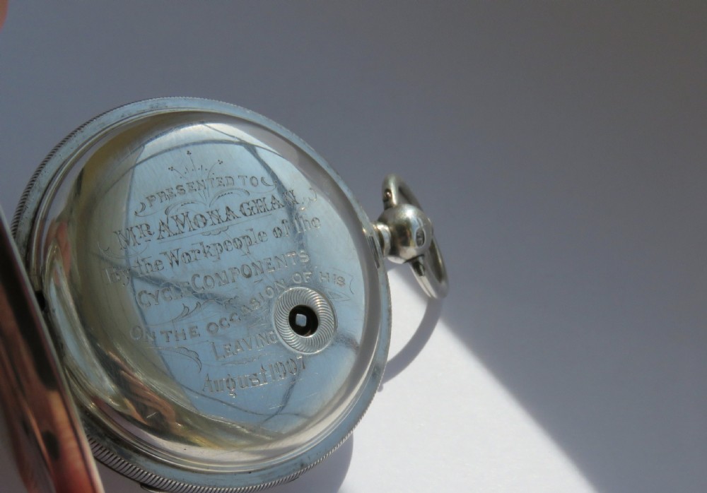Antique silver pocket watch, cycling connection View V