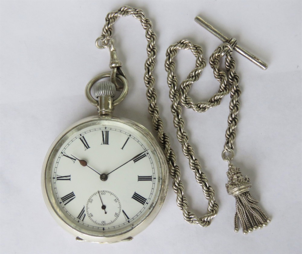Antique silver Omega pocket watch and chain View II