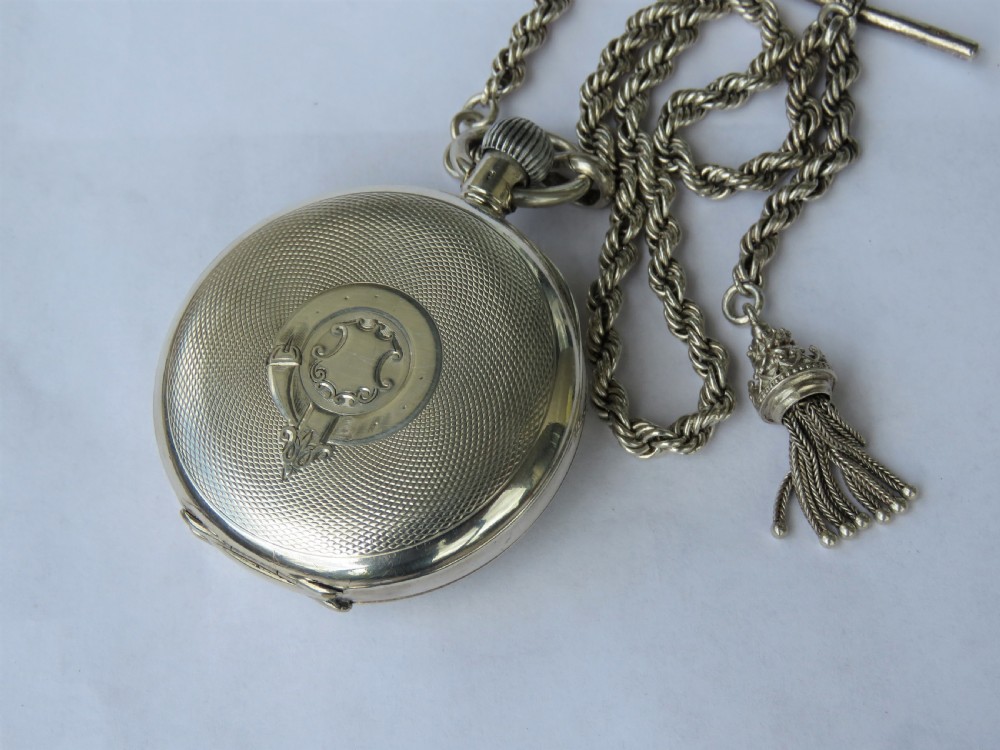 Antique silver Omega pocket watch and chain View III