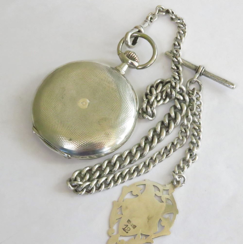Antique silver Omega hunter pocket watch and chain View V