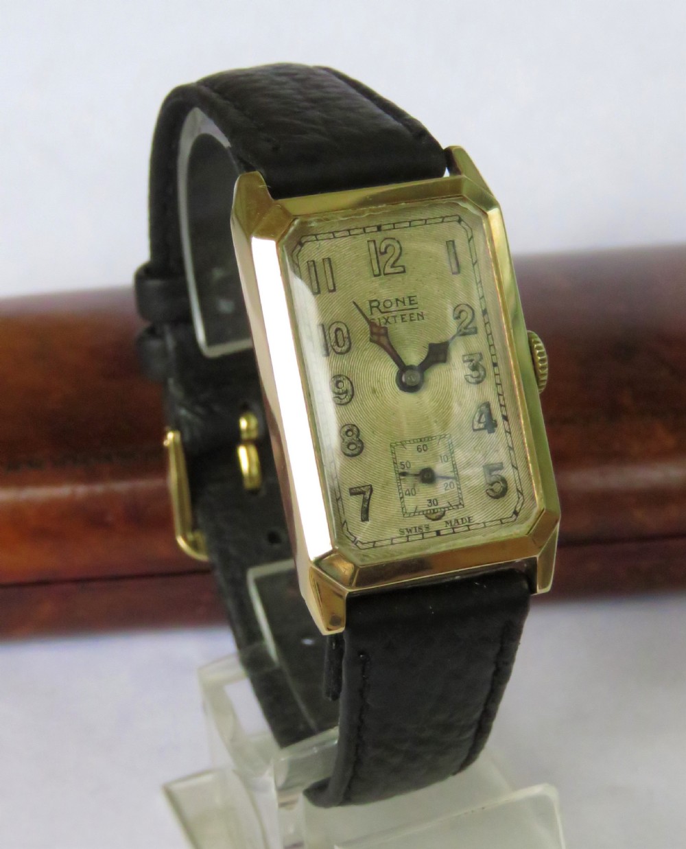 Gents 1934 9ct gold Rone Sixteen wrist watch View II
