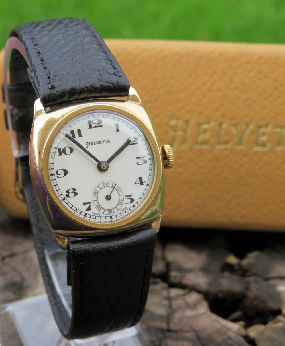 9ct gold Helvetia cushion cased wrist watch, 1939 View II