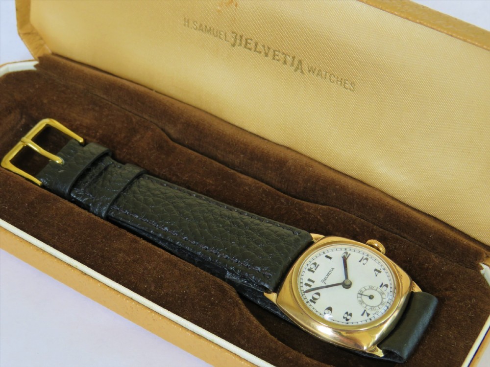9ct gold Helvetia cushion cased wrist watch, 1939 View III
