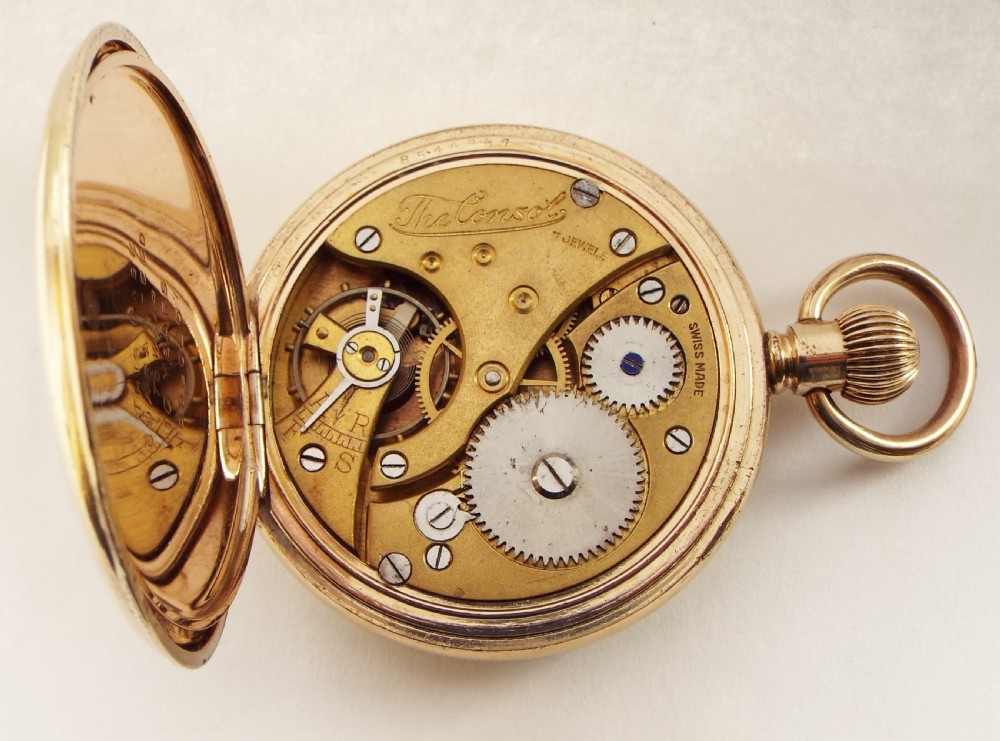 A vintage 1930s Consol full hunter pocket watch. View VI