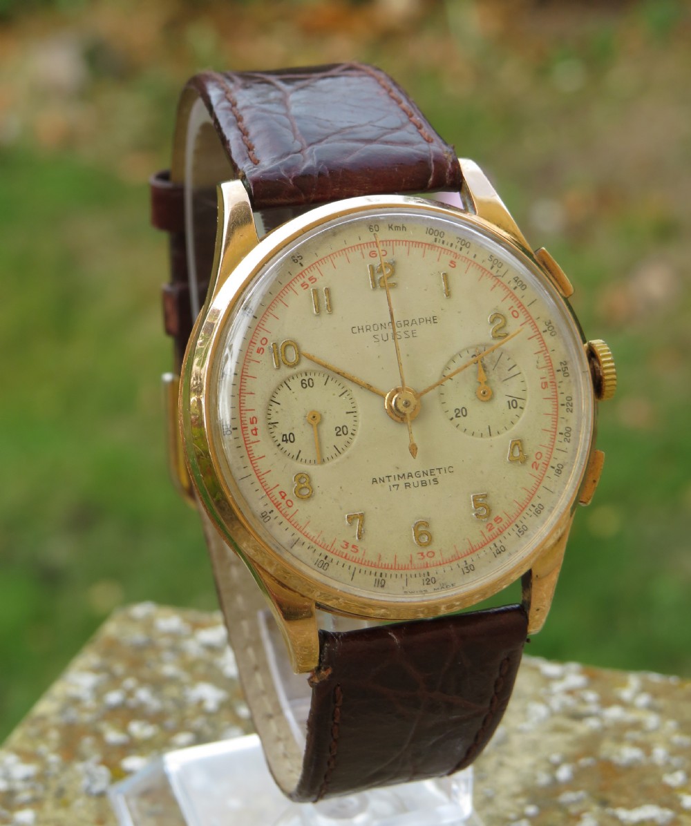 Gents 18ct gold Chronographe Suisse wristwatch