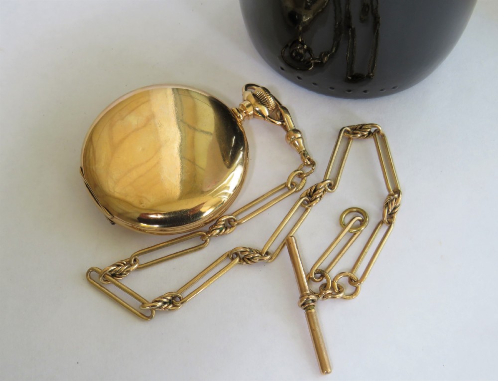 Antique Waltham hunter pocket watch and albert View IV