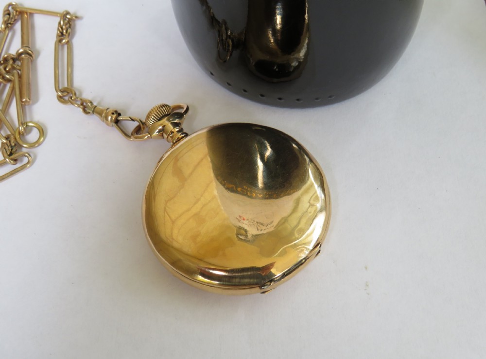 Antique Waltham hunter pocket watch and albert View V