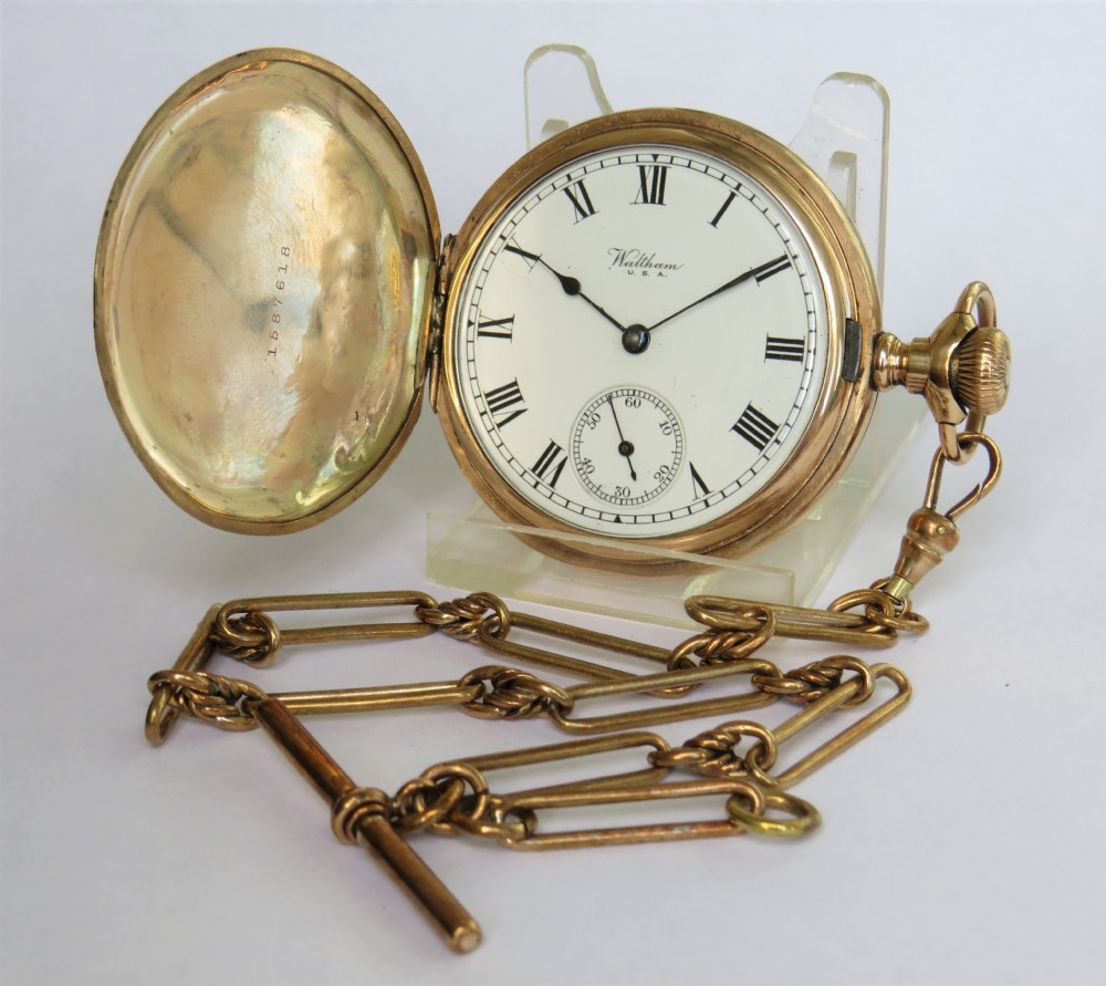Antique Waltham hunter pocket watch and albert