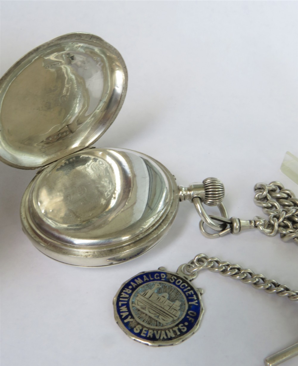 Antique silver half hunter pocket watch and albert View IV