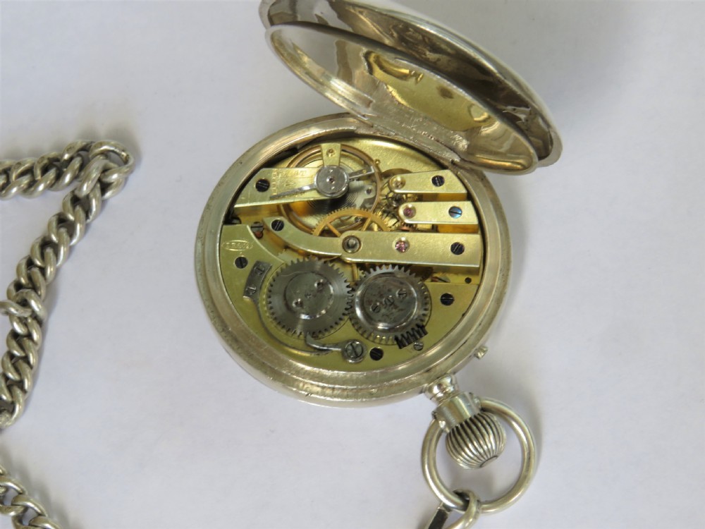 Antique silver half hunter pocket watch and albert View V