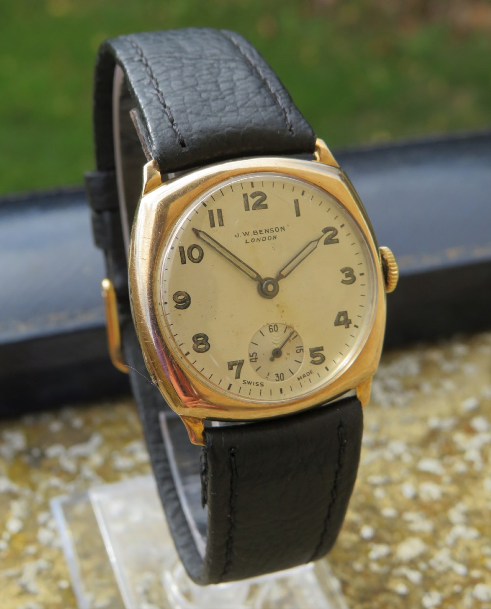Boxed 9ct gold J W Benson wrist watch, 1930 View II