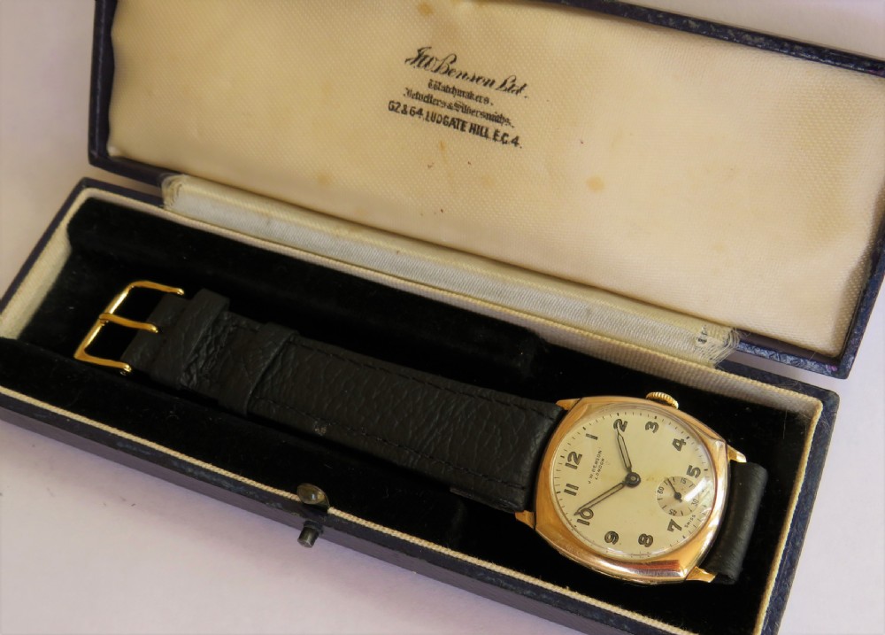 Boxed 9ct gold J W Benson wrist watch, 1930 View III