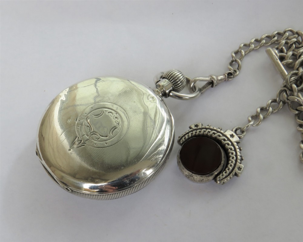 Antique silver pocket watch with chain and swivel View IV