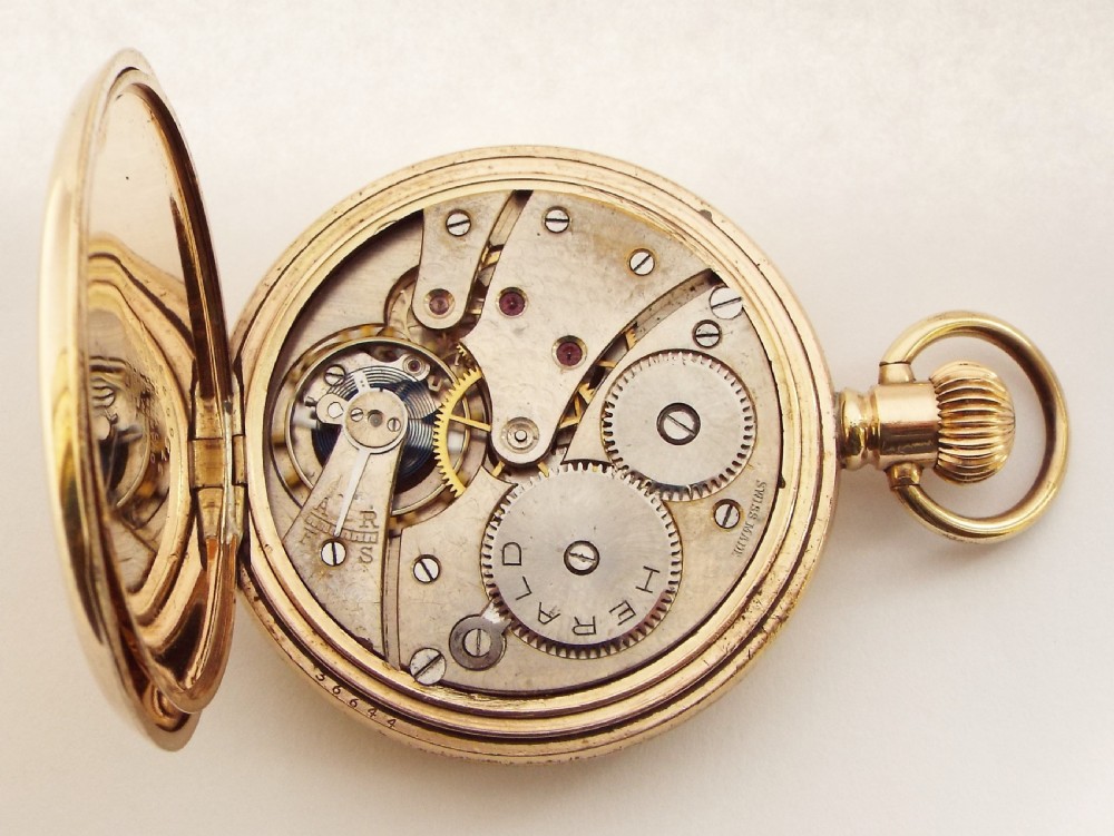 1930s Herald full hunter pocket watch by Revue Thommen. View VI