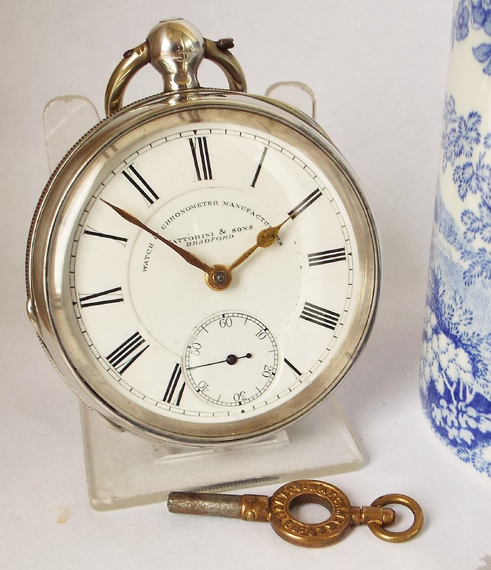 An antique 1889 silver Waltham pocket watch, originally retailed by Fattorini & Sons Bradford.