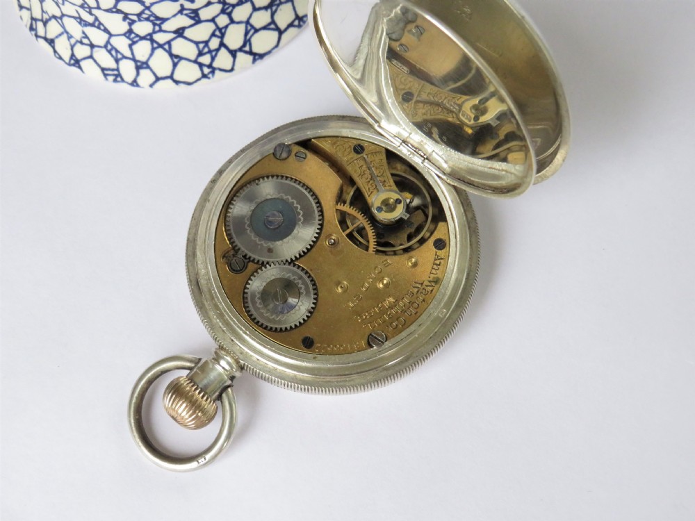 1914 Waltham Bond St silver hunter pocket watch View V