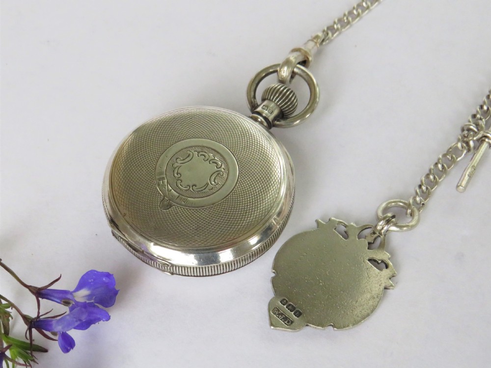 Ladies' antique silver Waltham fob watch and chain View II