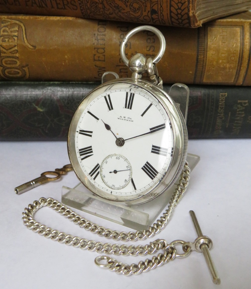 Antique silver Waltham pocket watch and chain