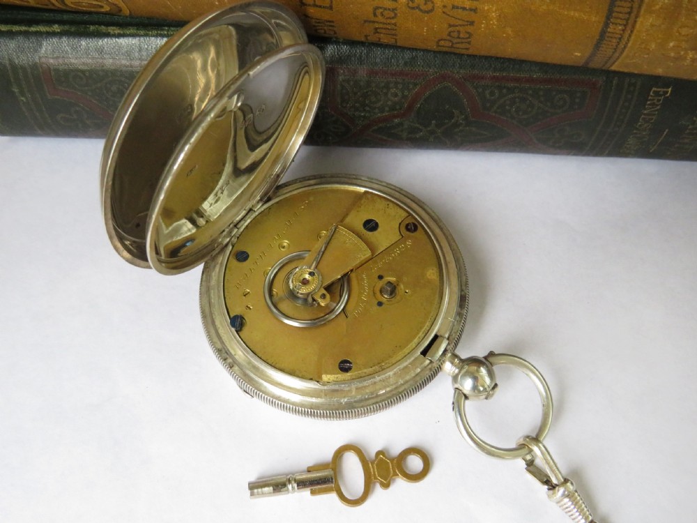 Antique silver Waltham pocket watch and chain View V