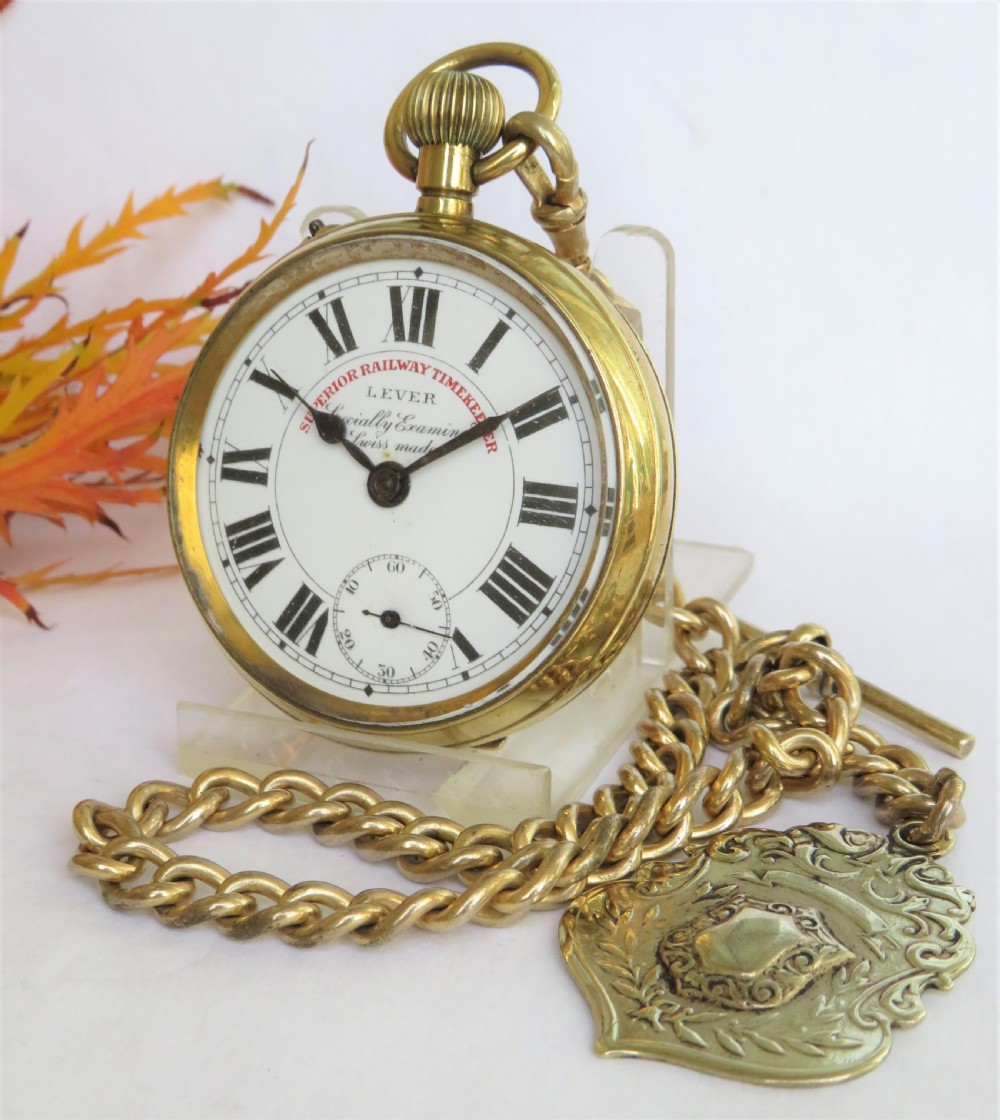Unusual Railway Timekeeper pocket watch & chain