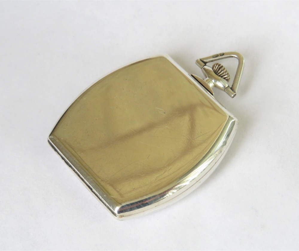 1923 silver tonneau shaped Art Deco pocket watch View IV