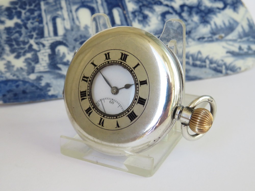 Antique Leal Chatelain Dreadnought silver half hunter pocket watch