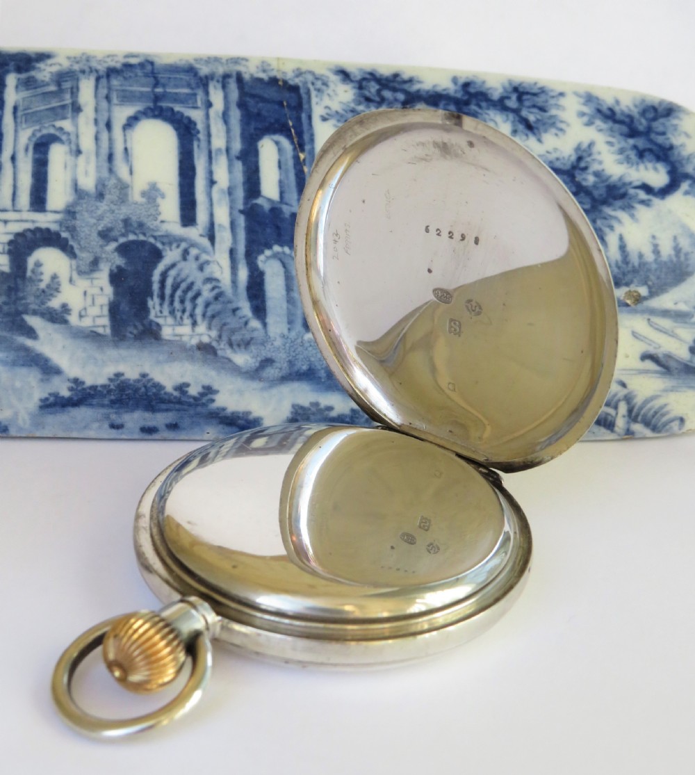 Antique Leal Chatelain Dreadnought silver half hunter pocket watch View IV