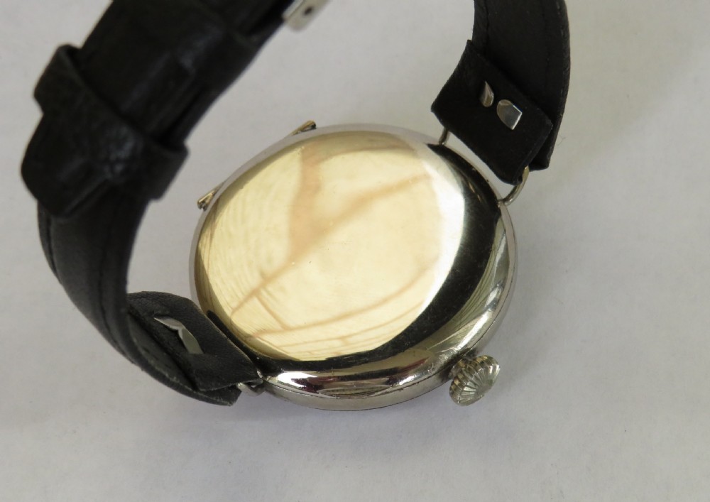 Large antique Swiss trench watch, c1900s View V
