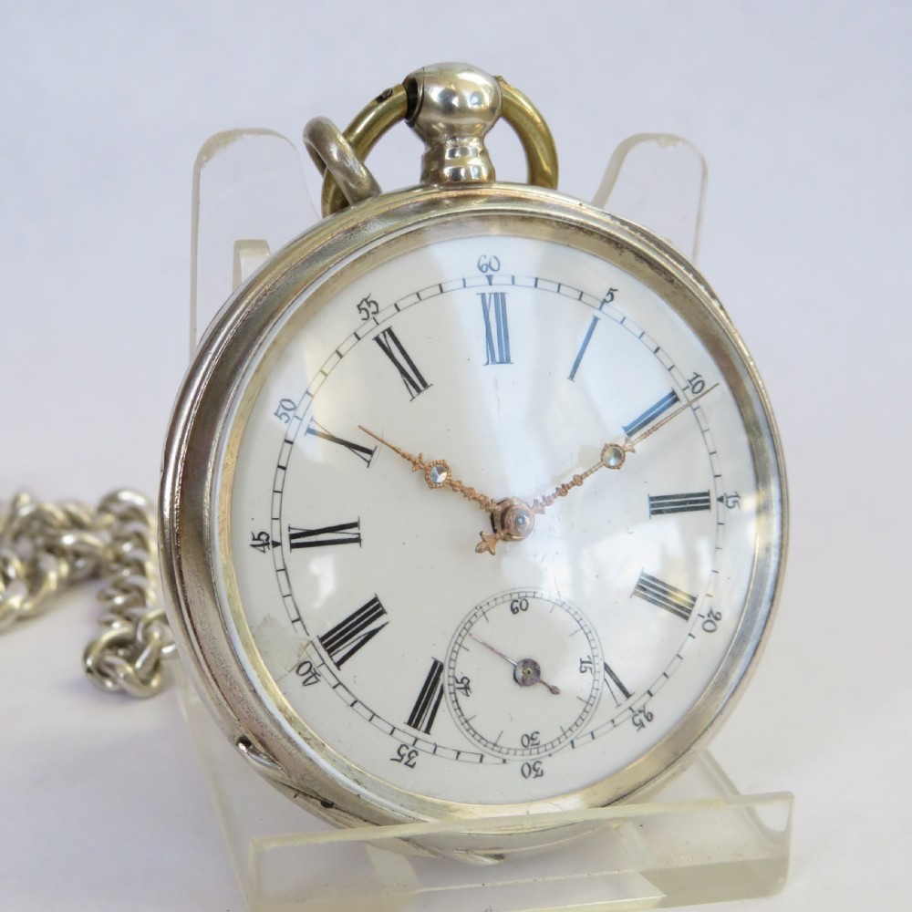 Antique silver pocket watch and chain View II