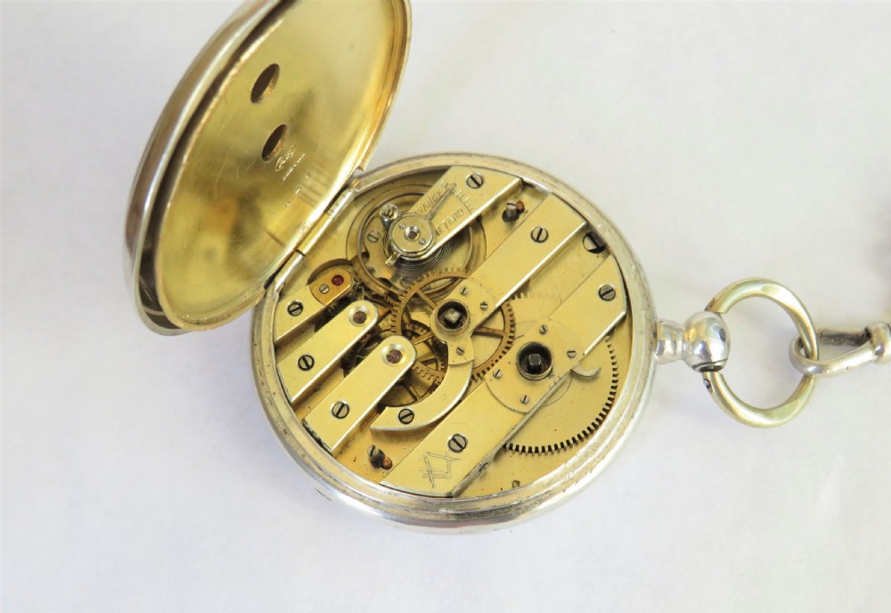 Antique silver pocket watch and chain View VI