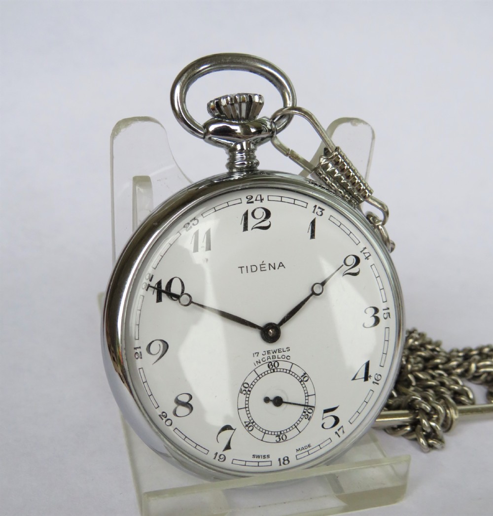 1950s Tidéna pocket watch and chain View II