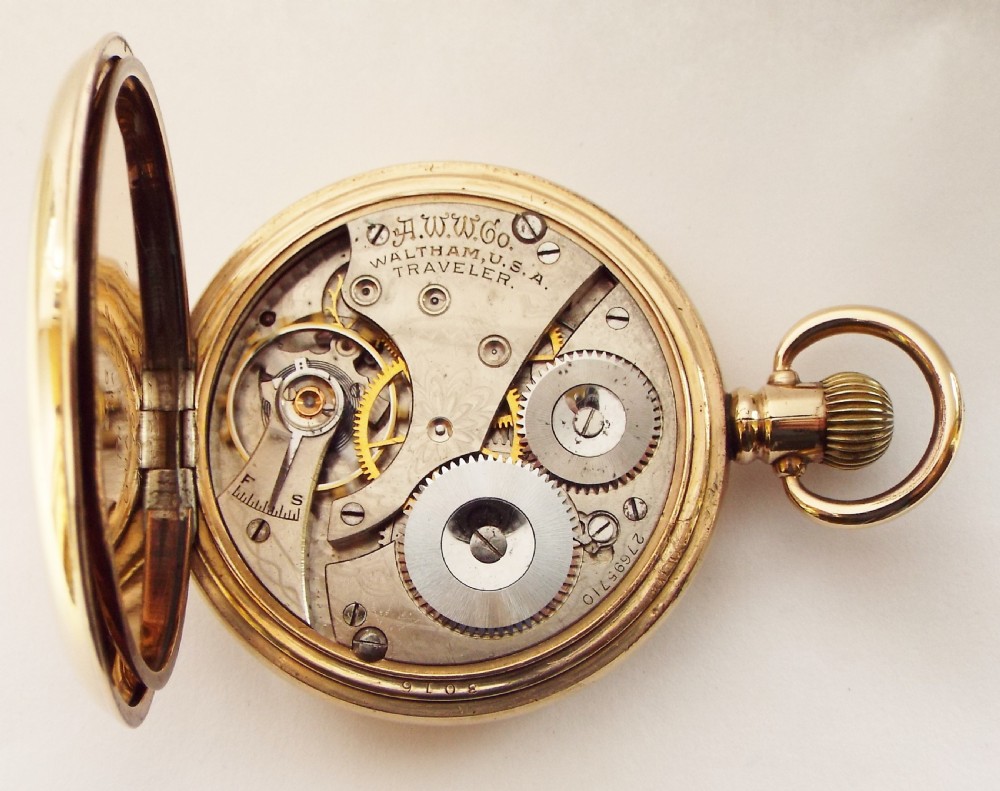 Vintage 1930s Waltham Traveler full hunter pocket watch. View VI