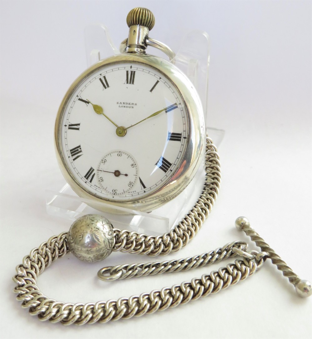 Antique silver Büren pocket watch and chain