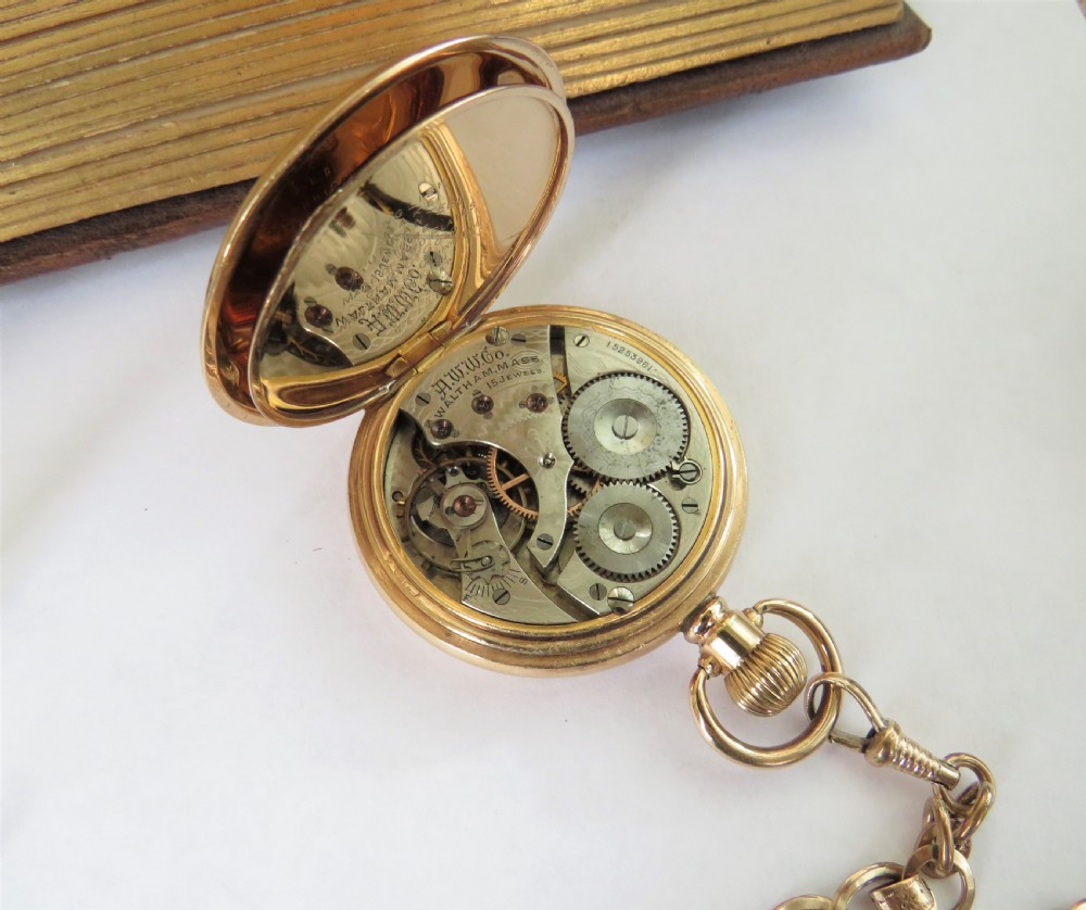 Antique 1906 Waltham pocket watch and chain View II