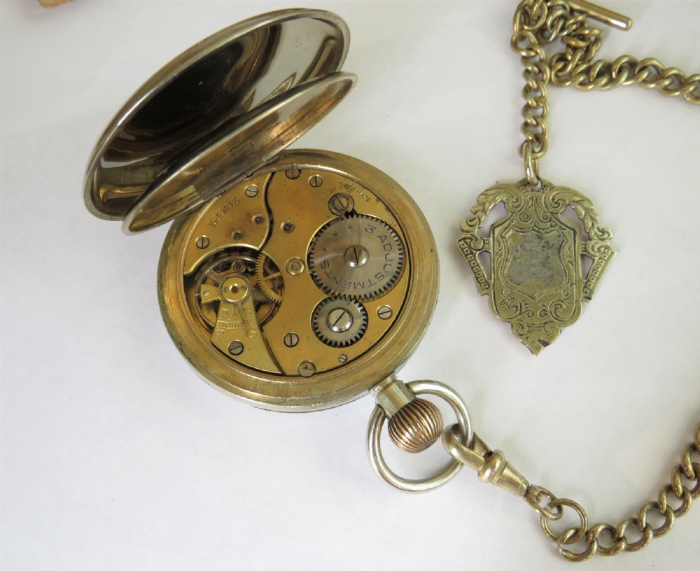 1930s nickel pocket watch and chain View II