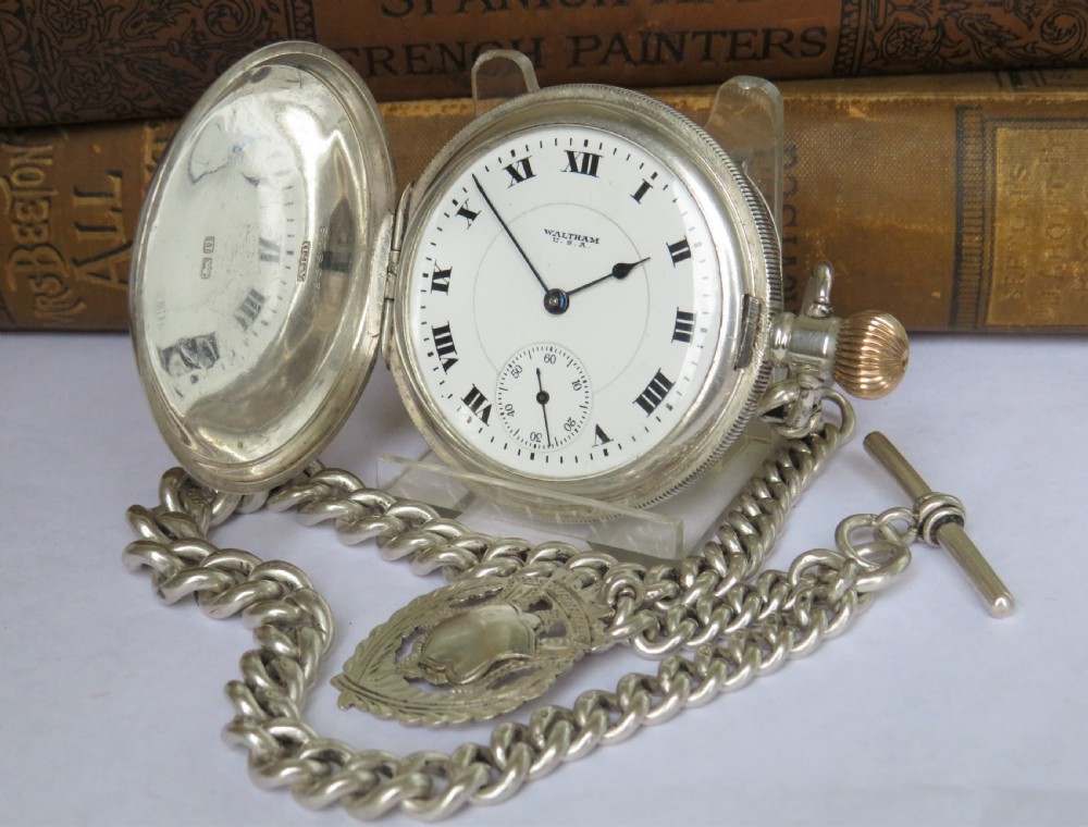 Waltham Royal silver hunter pocket watch & chain