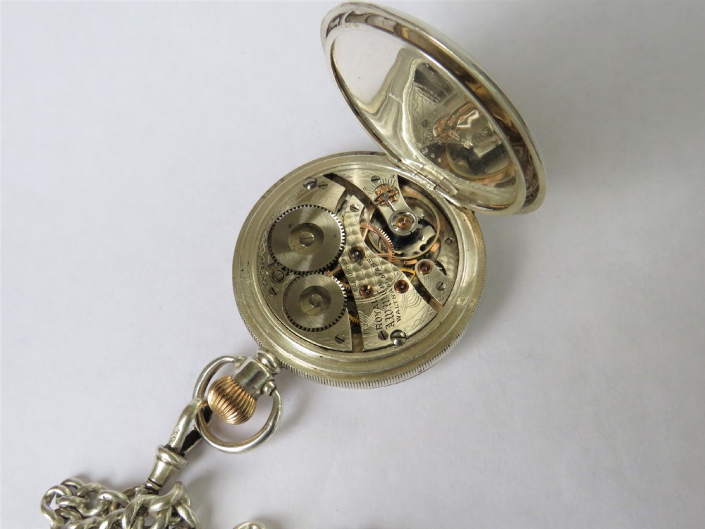 Waltham Royal silver hunter pocket watch & chain View V