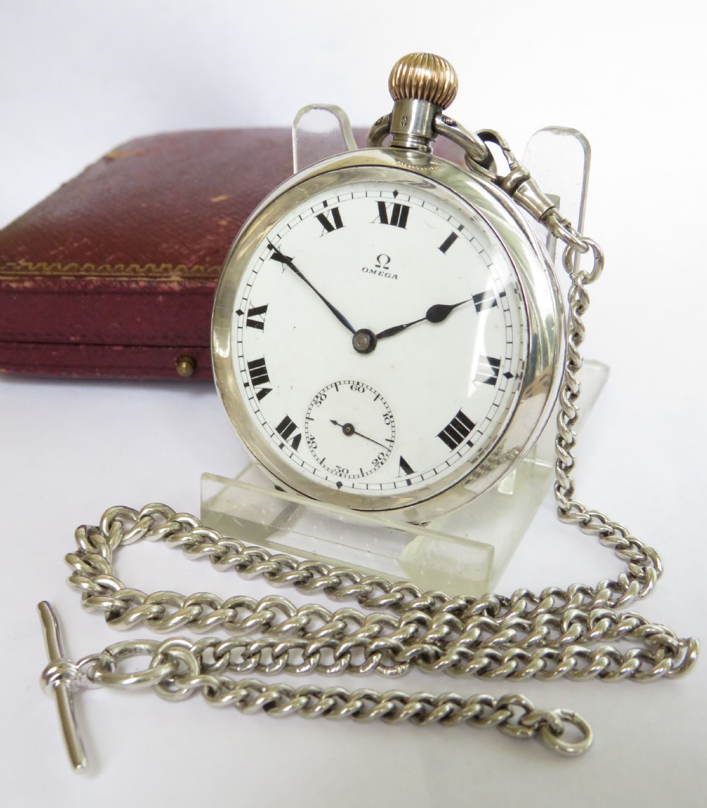 Antique silver Omega pocket watch and chain