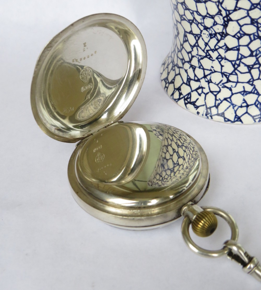Antique silver Omega pocket watch and chain View III