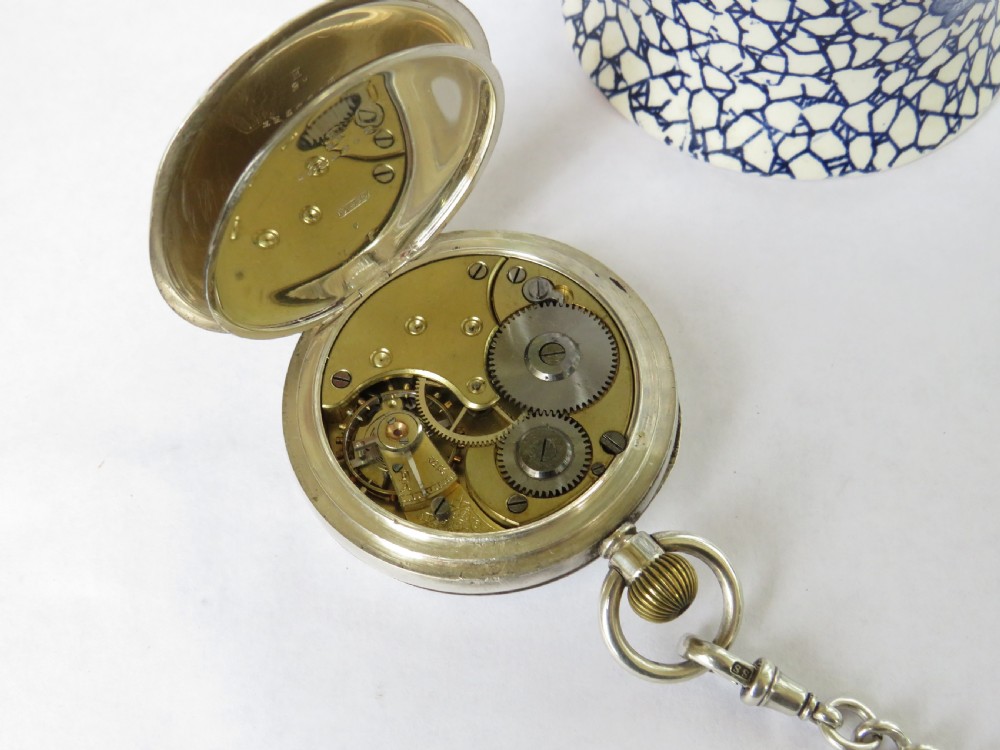 Antique silver Omega pocket watch and chain View IV