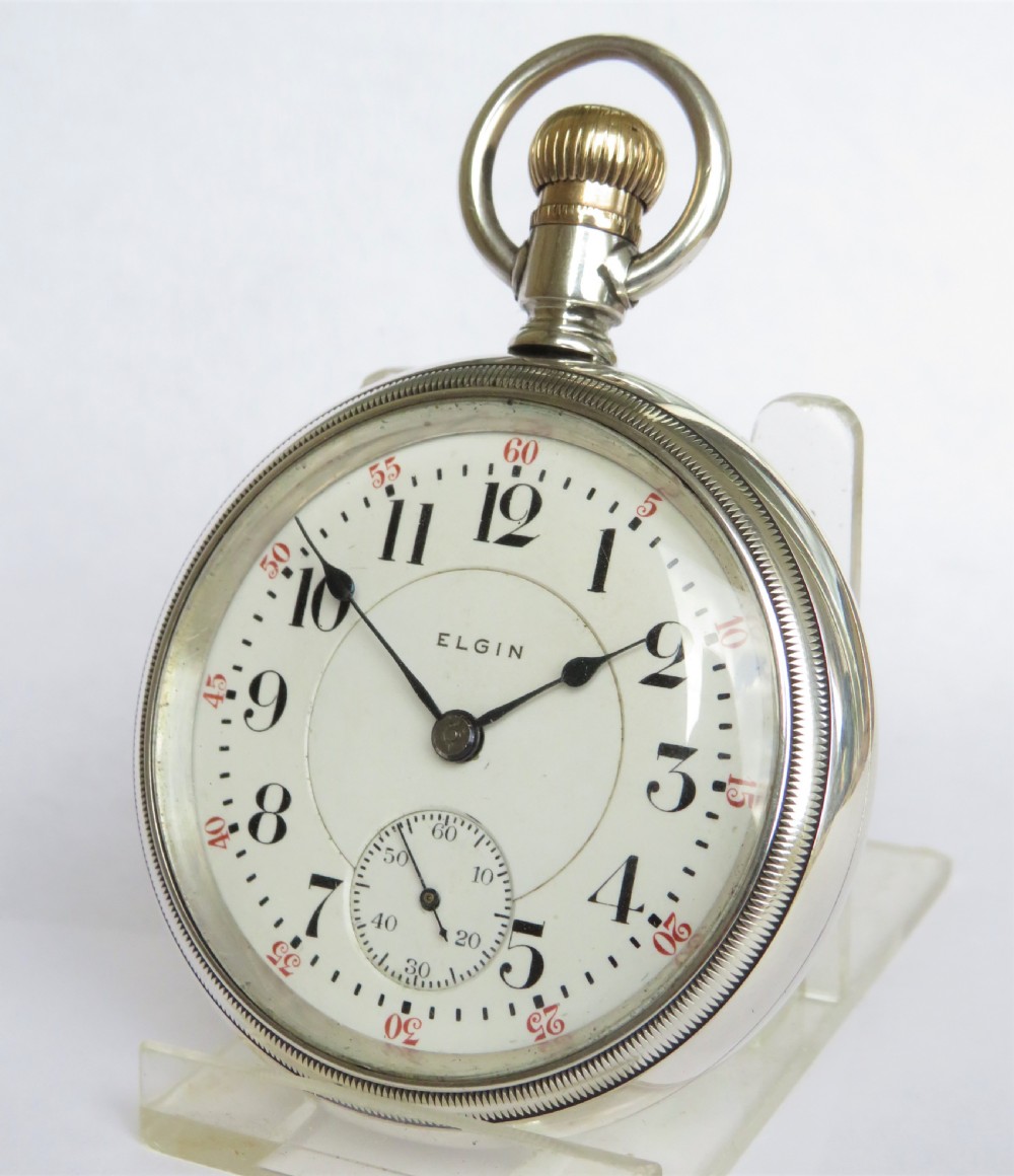 Silver Elgin B W Raymond railroad pocket watch