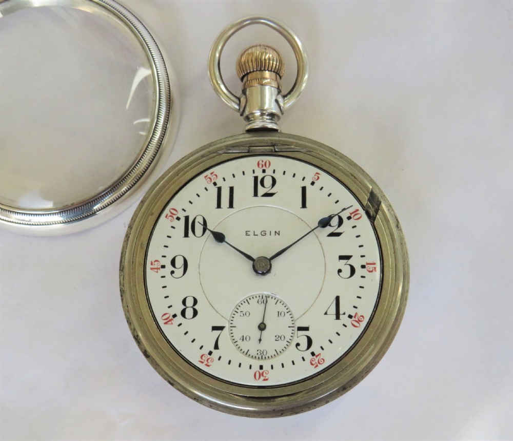 Silver Elgin B W Raymond railroad pocket watch View III