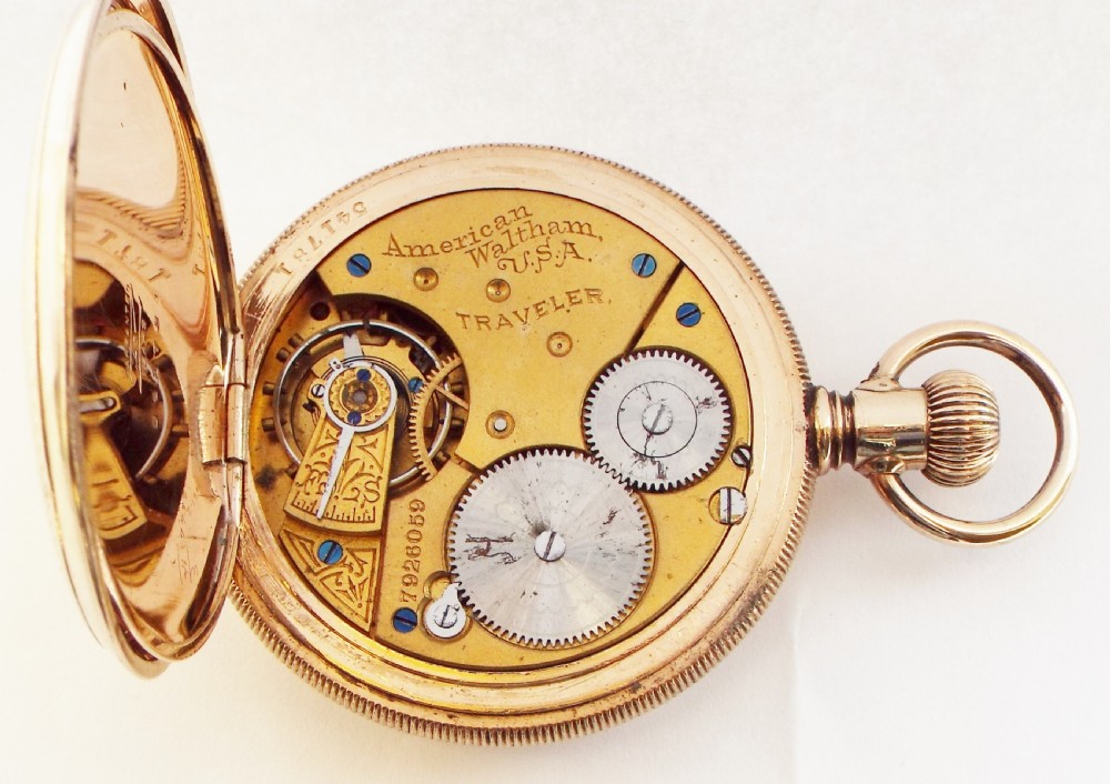 An antique Waltham full hunter pocket watch, 1896. View V