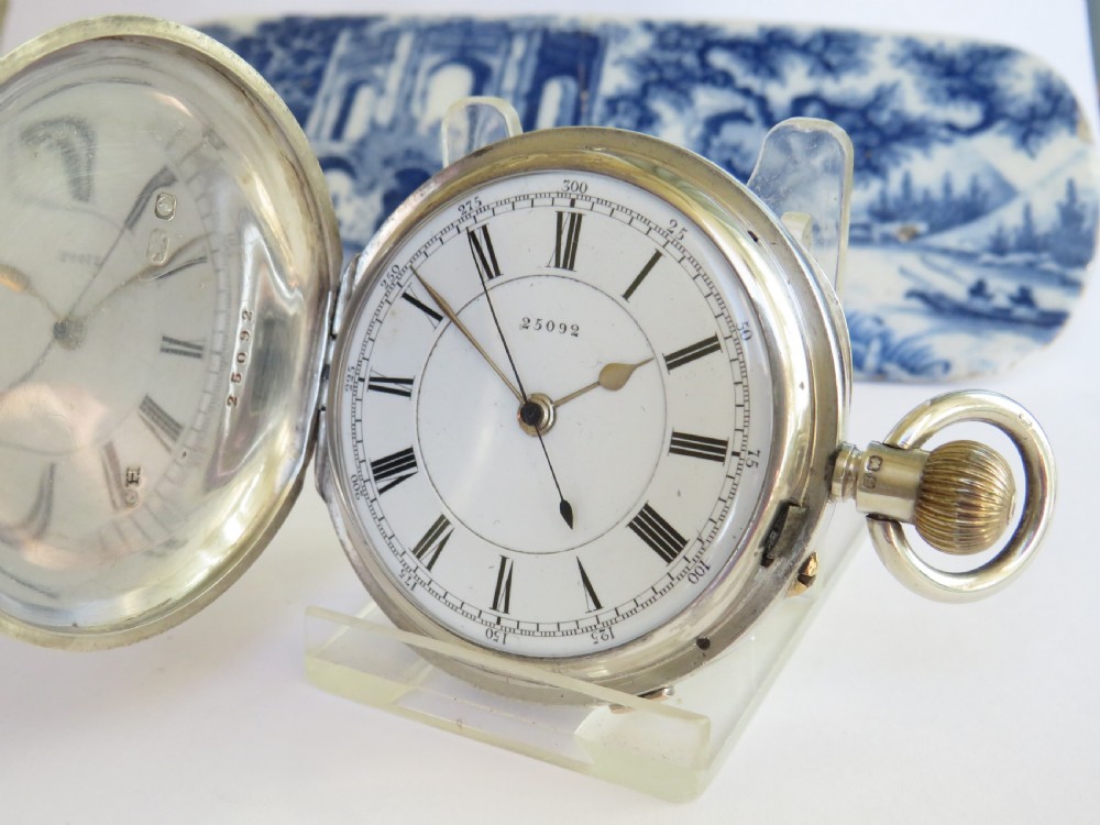 Antique English silver hunter chrono  pocket watch